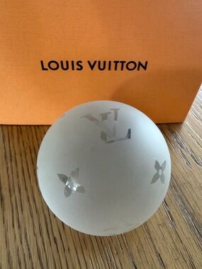 Louis Vuitton Frosted Etched Glass Monogram Paperweight — RARE